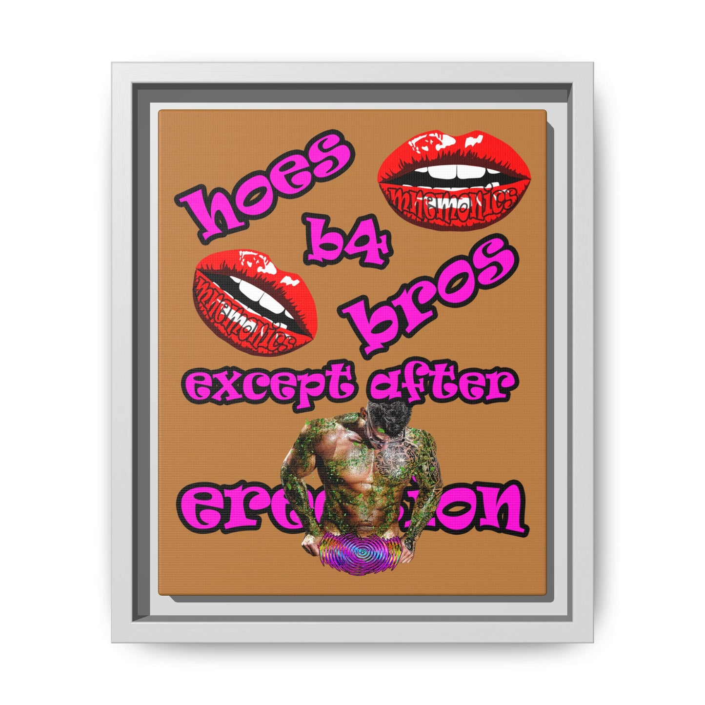 hoes b4 bros - framed canvas art (light brown)