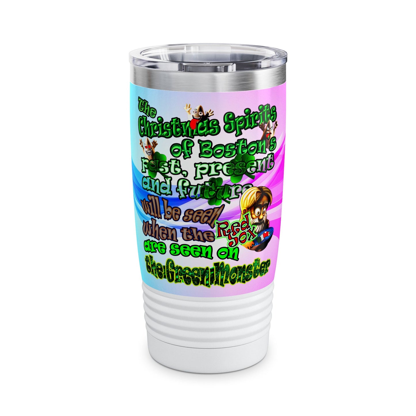 christmas spirits of boston - Ringneck Tumbler, 20oz (light blue-pink wave)