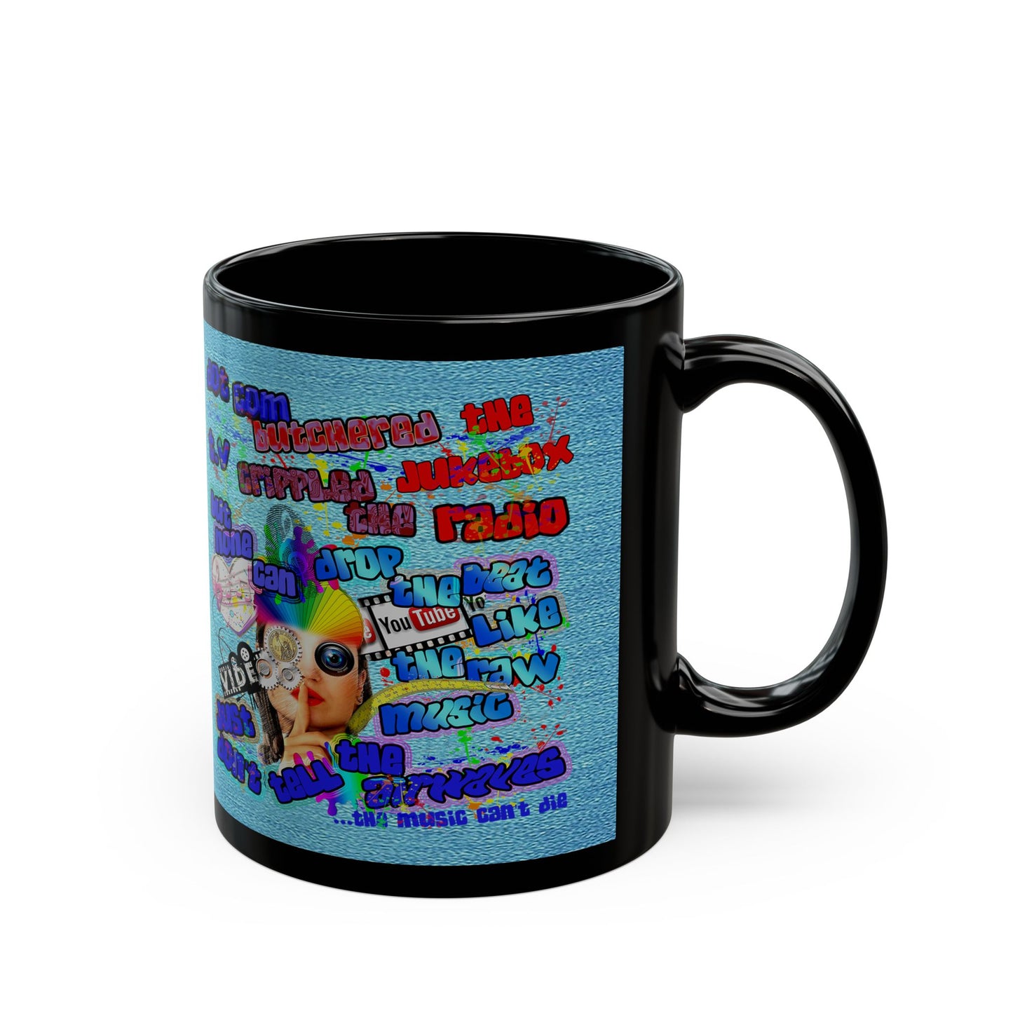 drop the beat - Black Mug (faded blue)