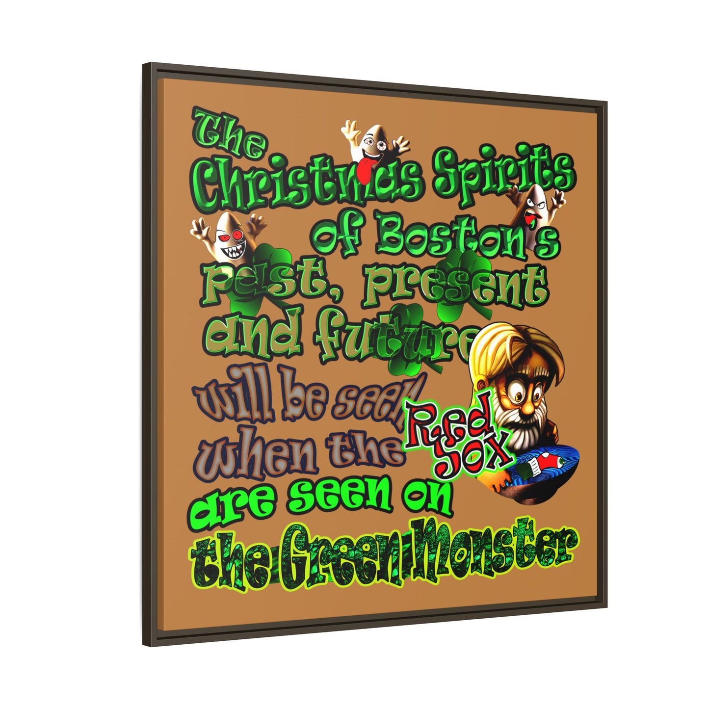 christmas spirits of boston - framed canvas art (light brown)