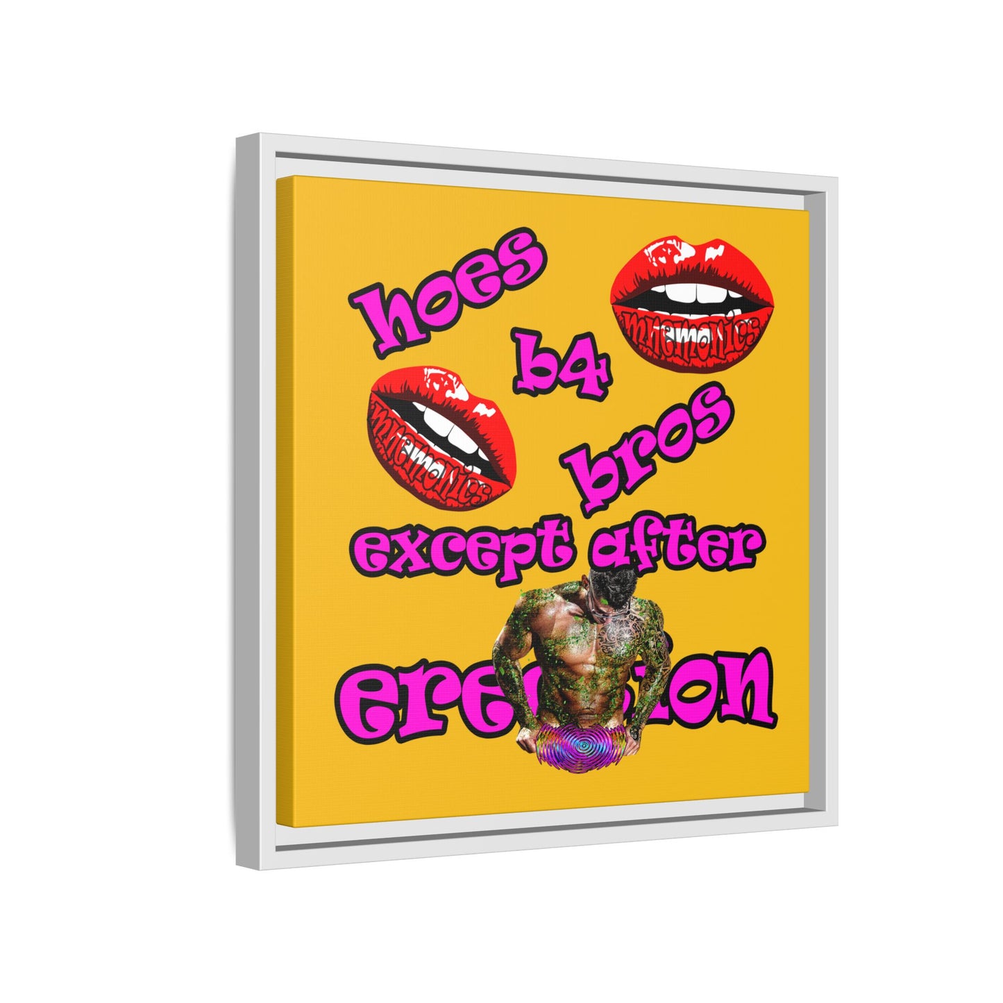 hoes b4 bros - framed canvas art (yellow)