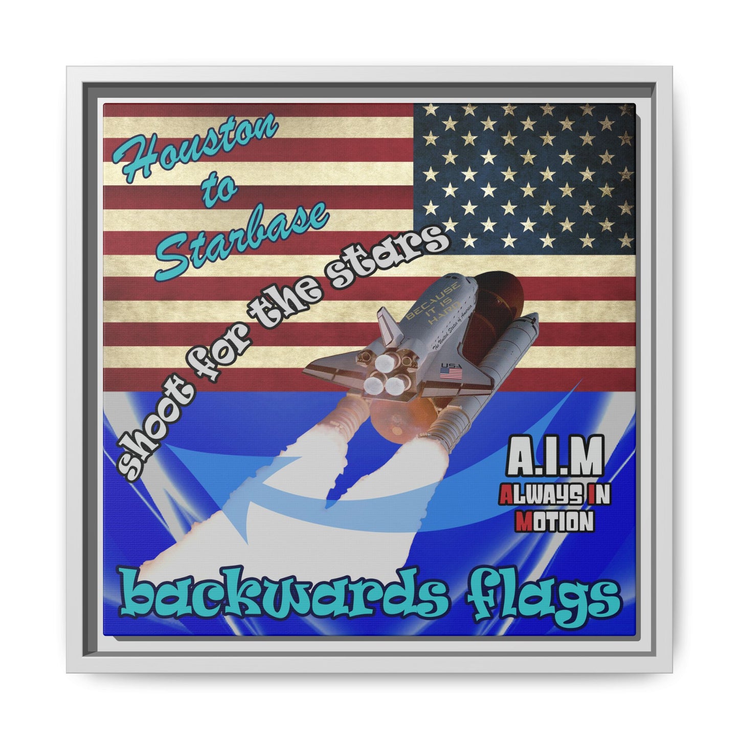 shoot for the stars - framed canvas art (blue-white wave)