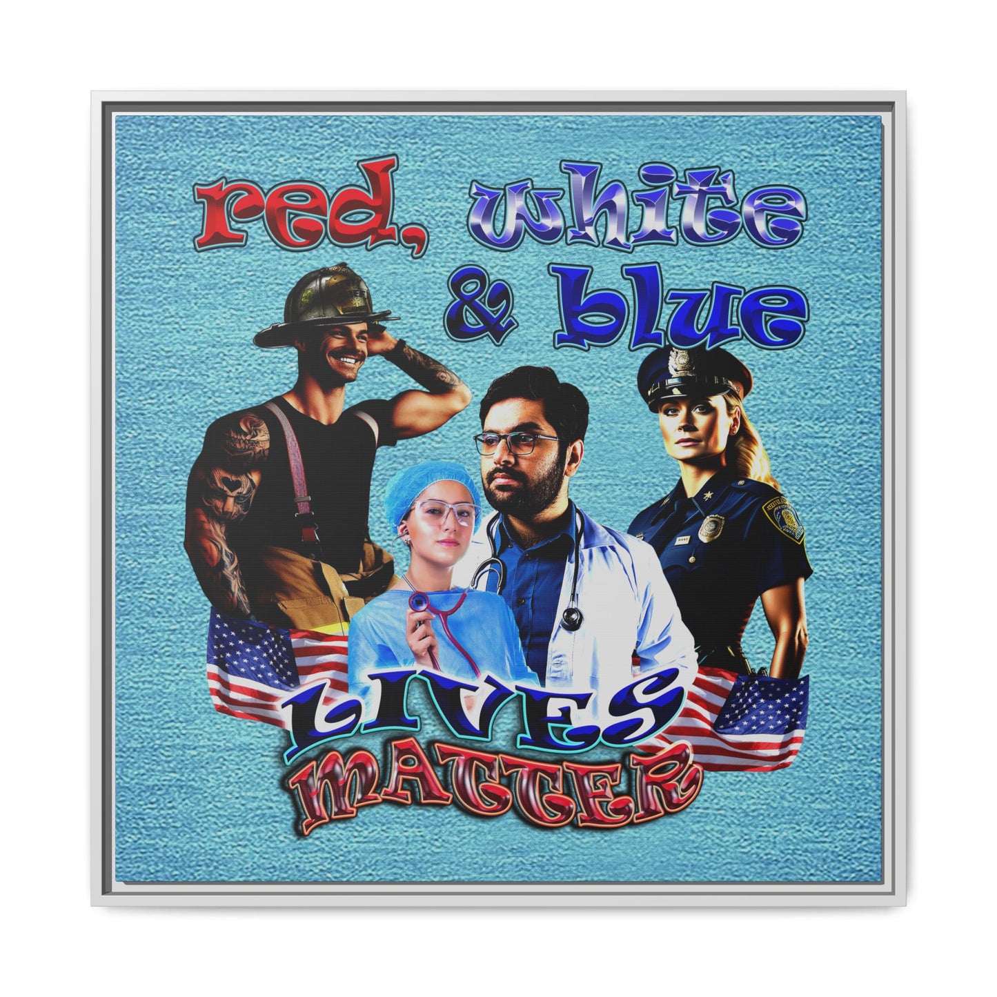 rw&b lives matter - framed canvas art (faded blue)