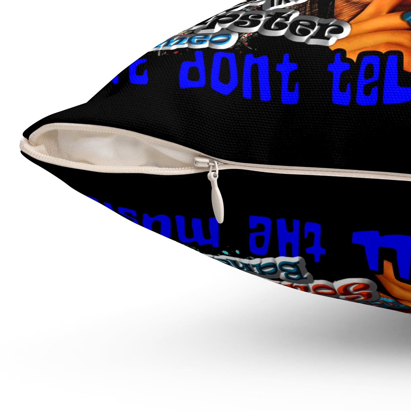 don't tell the music - Spun Polyester Square Pillow - (black)