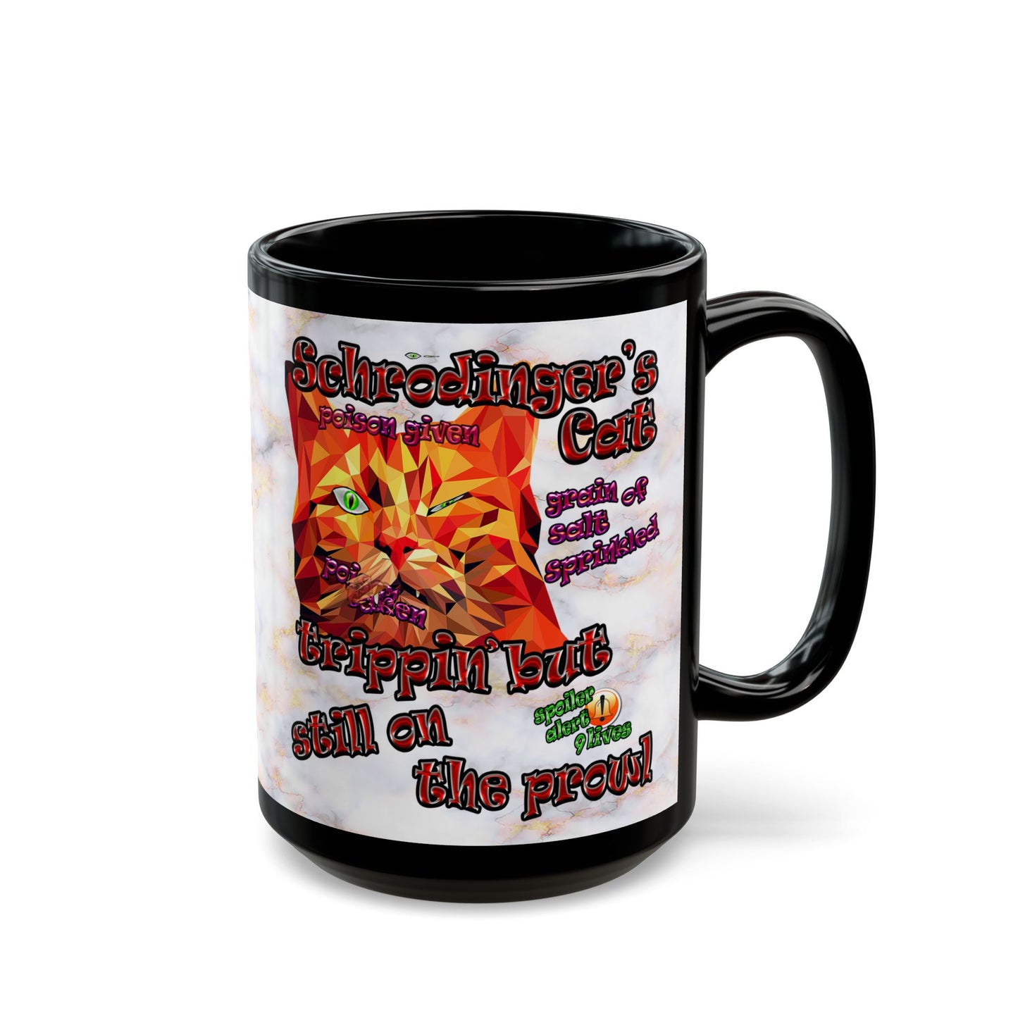 schrodinger's cat - Black Mug (white marble)