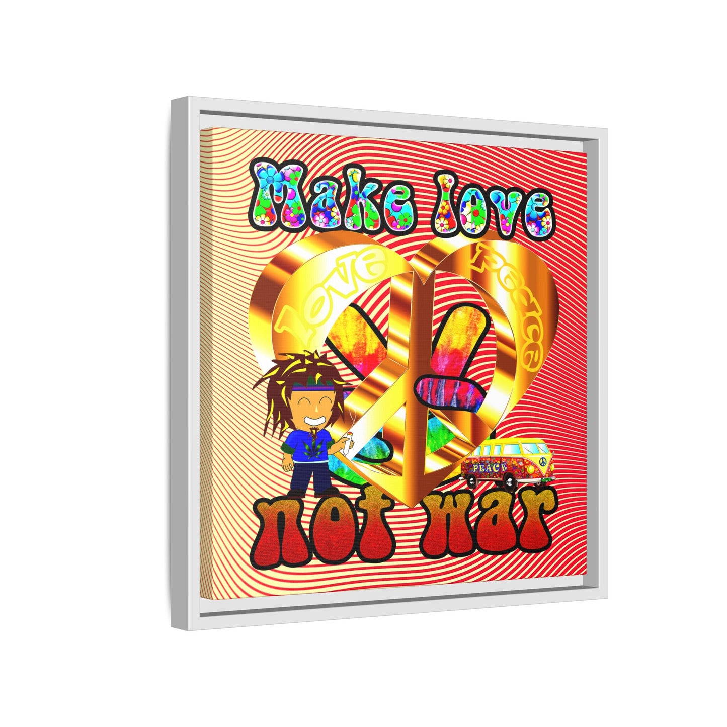 love peace - framed canvas art (yellow-orange wave)