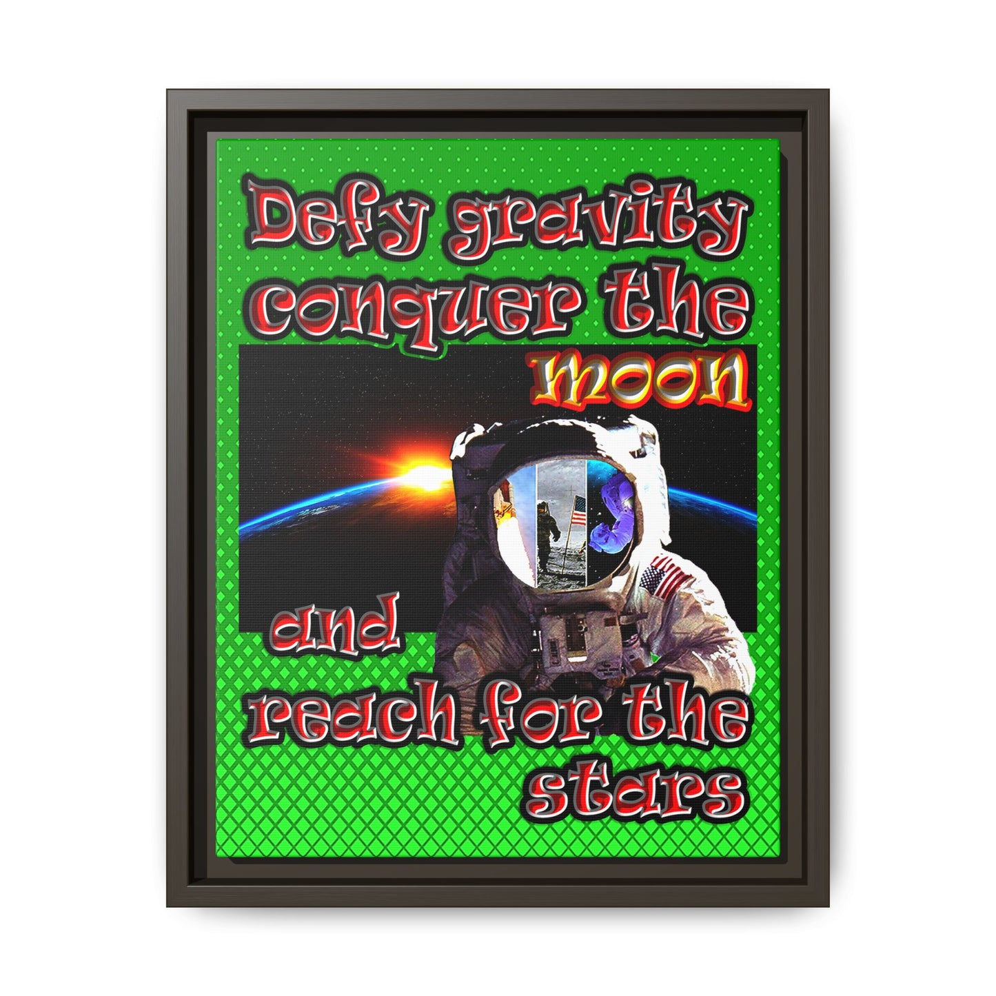 defy conquer reach - framed canvas art (logo green)