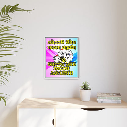 shoot the moon again - framed canvas art (light blue-pink wave)