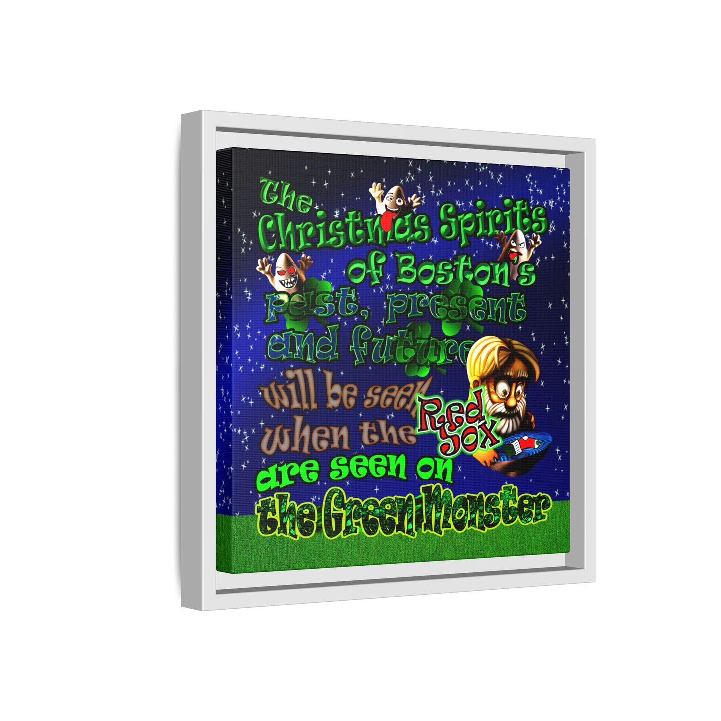 christmas spirits of boston - framed canvas art ('snoops' background)