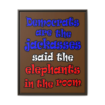 donkeys and elephants - framed canvas art (brown)