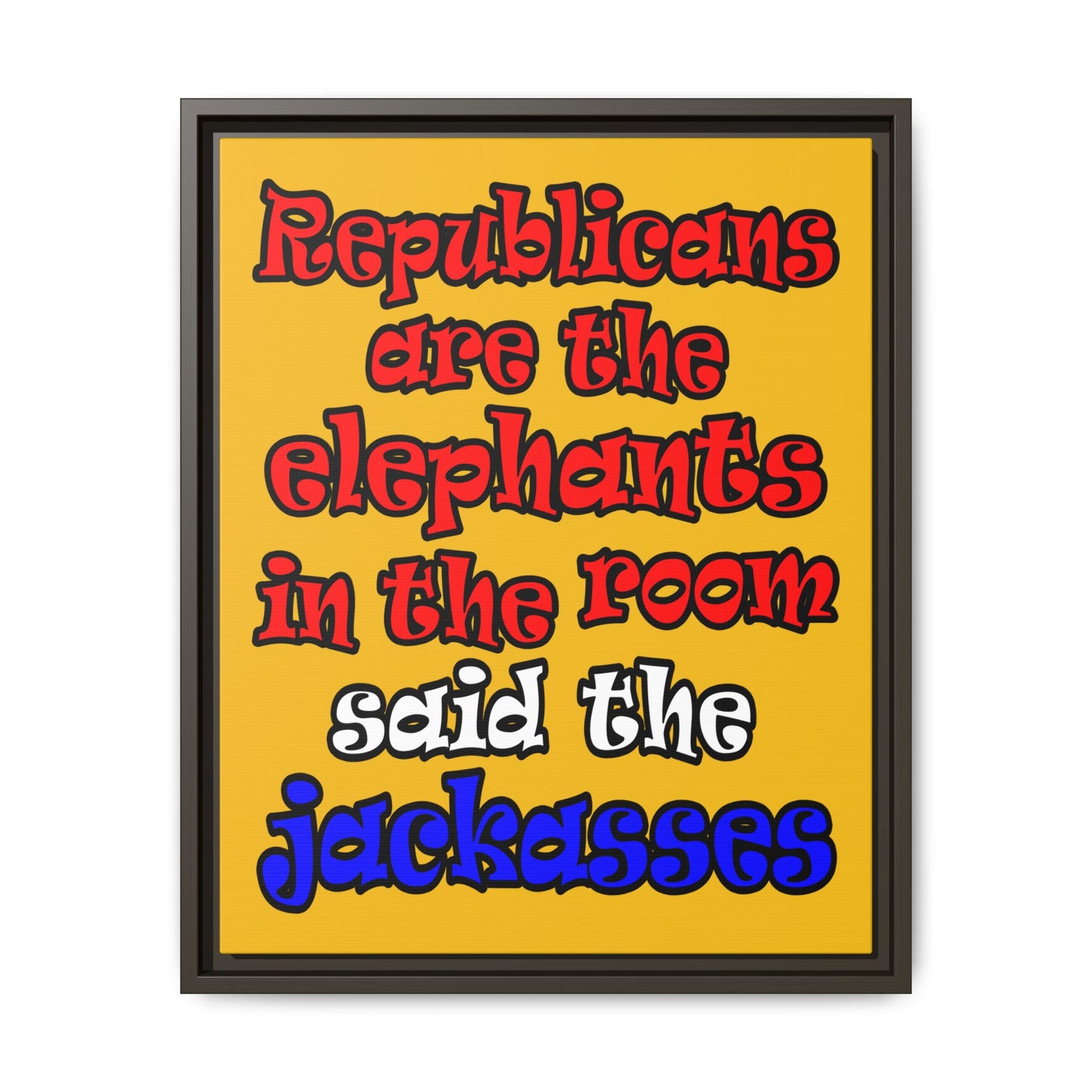 donkeys and elephants - framed canvas art (yellow)