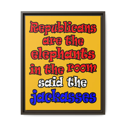 donkeys and elephants - framed canvas art (yellow)