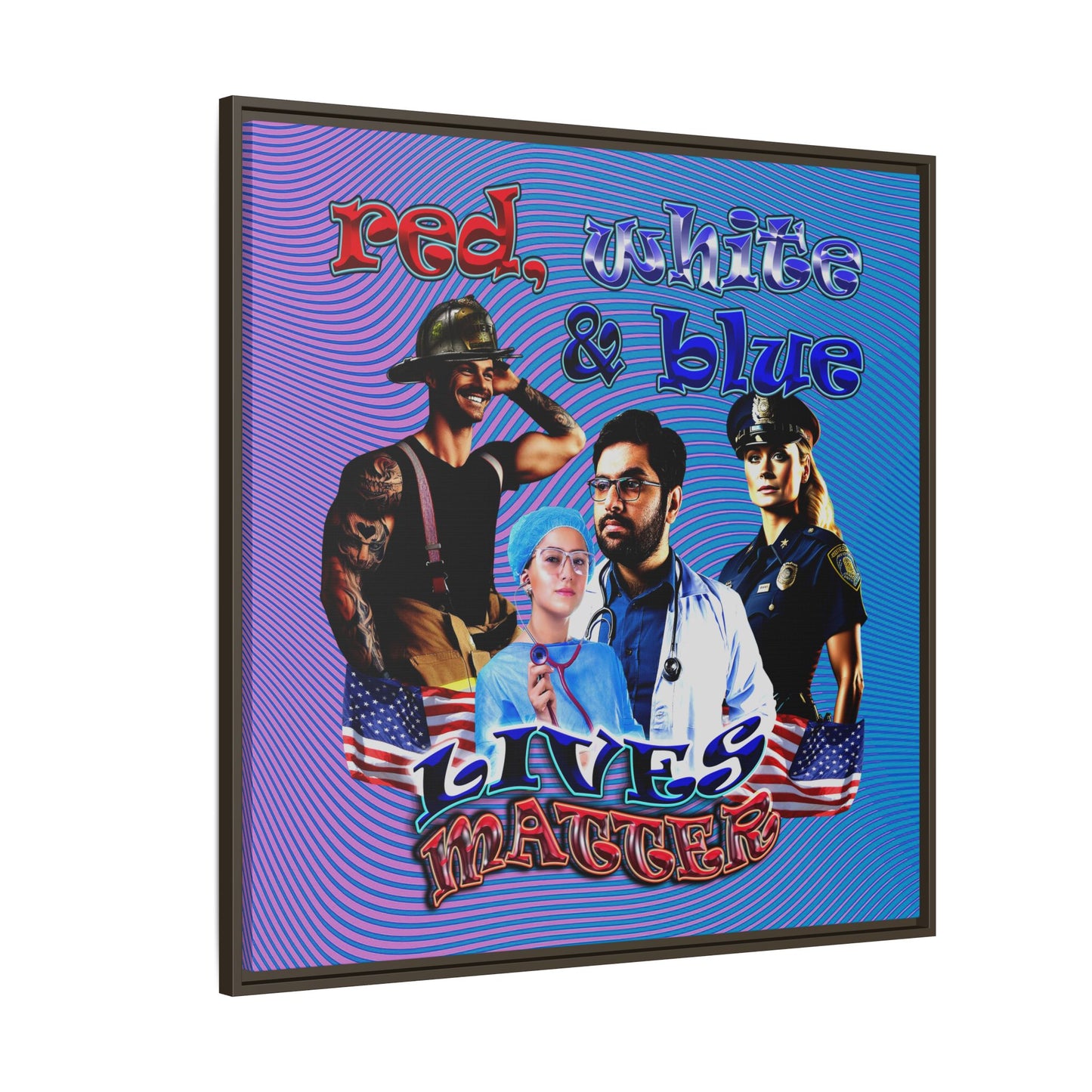 rw&b lives matter - framed canvas art (light blue-purple wave)