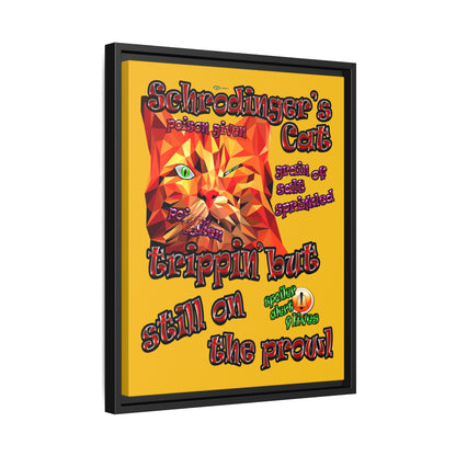 schrodinger's cat - framed canvas art (yellow)