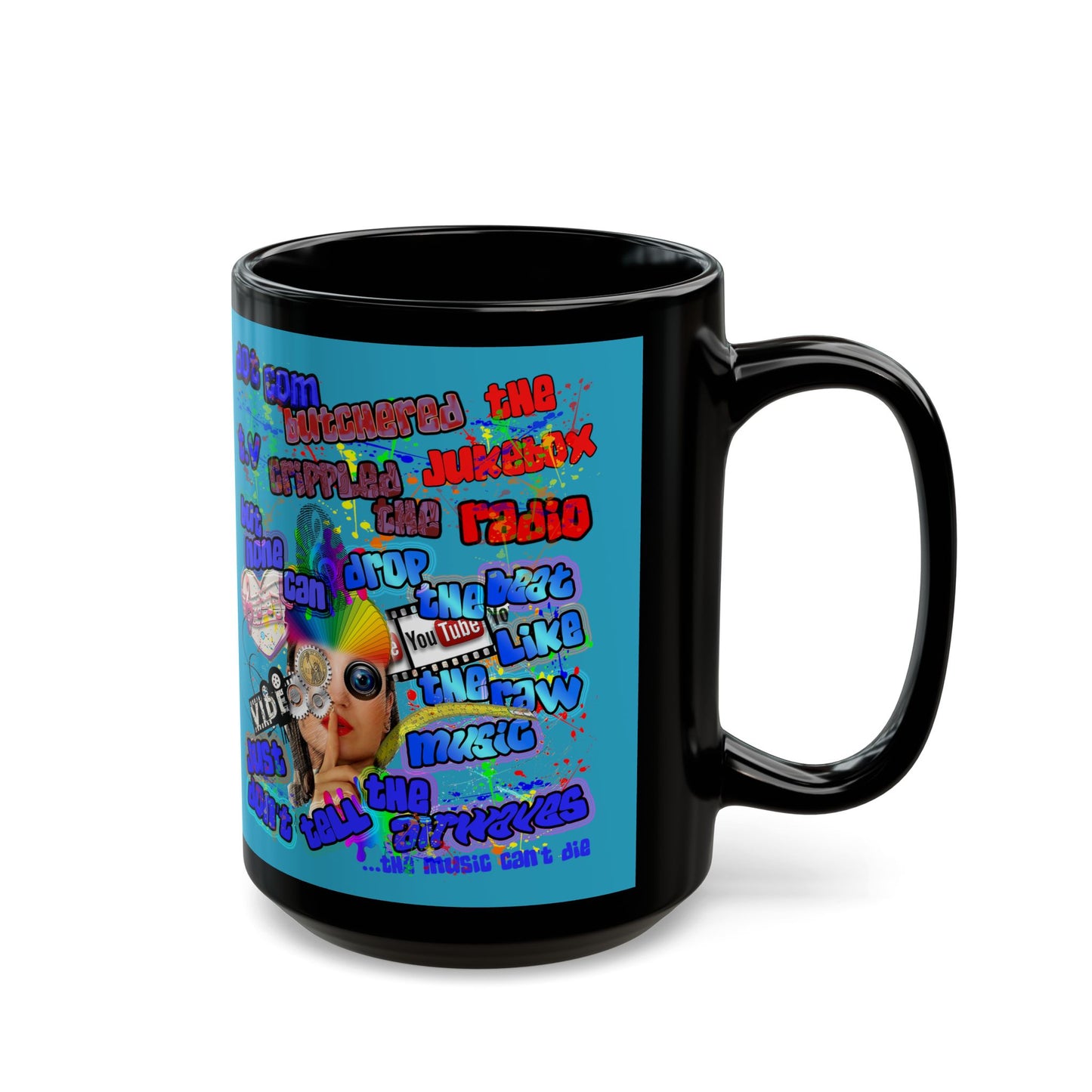 drop the beat - Black Mug (turquoise)