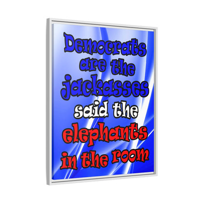donkeys and elephants - framed canvas art (blue-white wave)