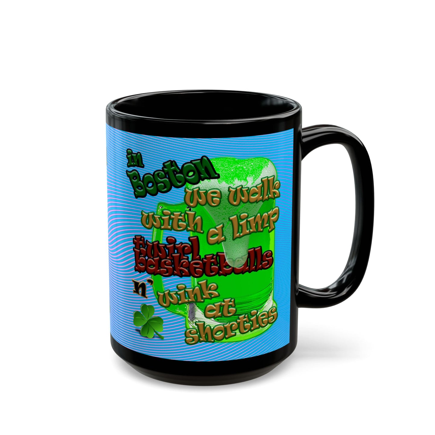 celtics logo - Black Mug (light blue-purple wave)