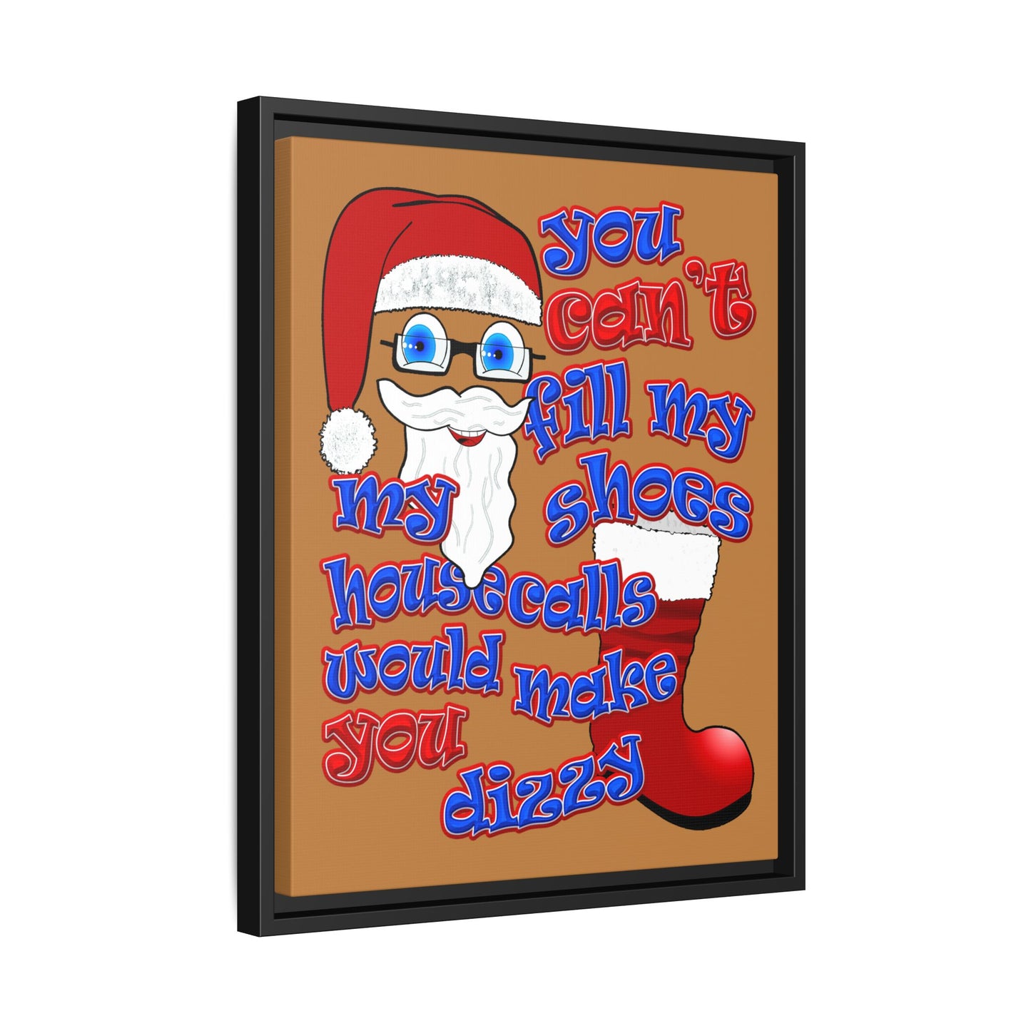 santa's shoes - framed canvas art (light brown)