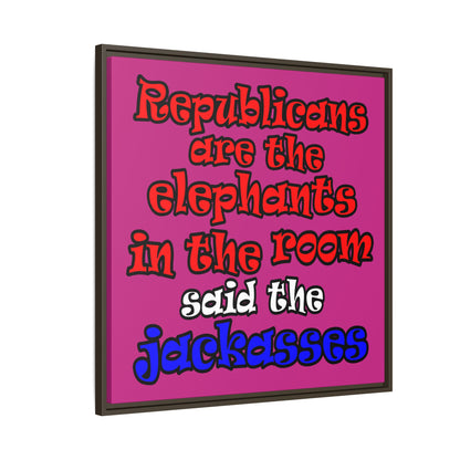 donkeys and elephants - framed canvas art (pink)