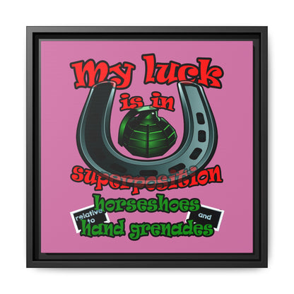 my luck - framed canvas art (light pink)