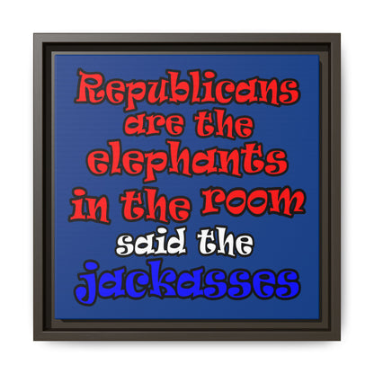 donkeys and elephants - framed canvas art (dark blue)