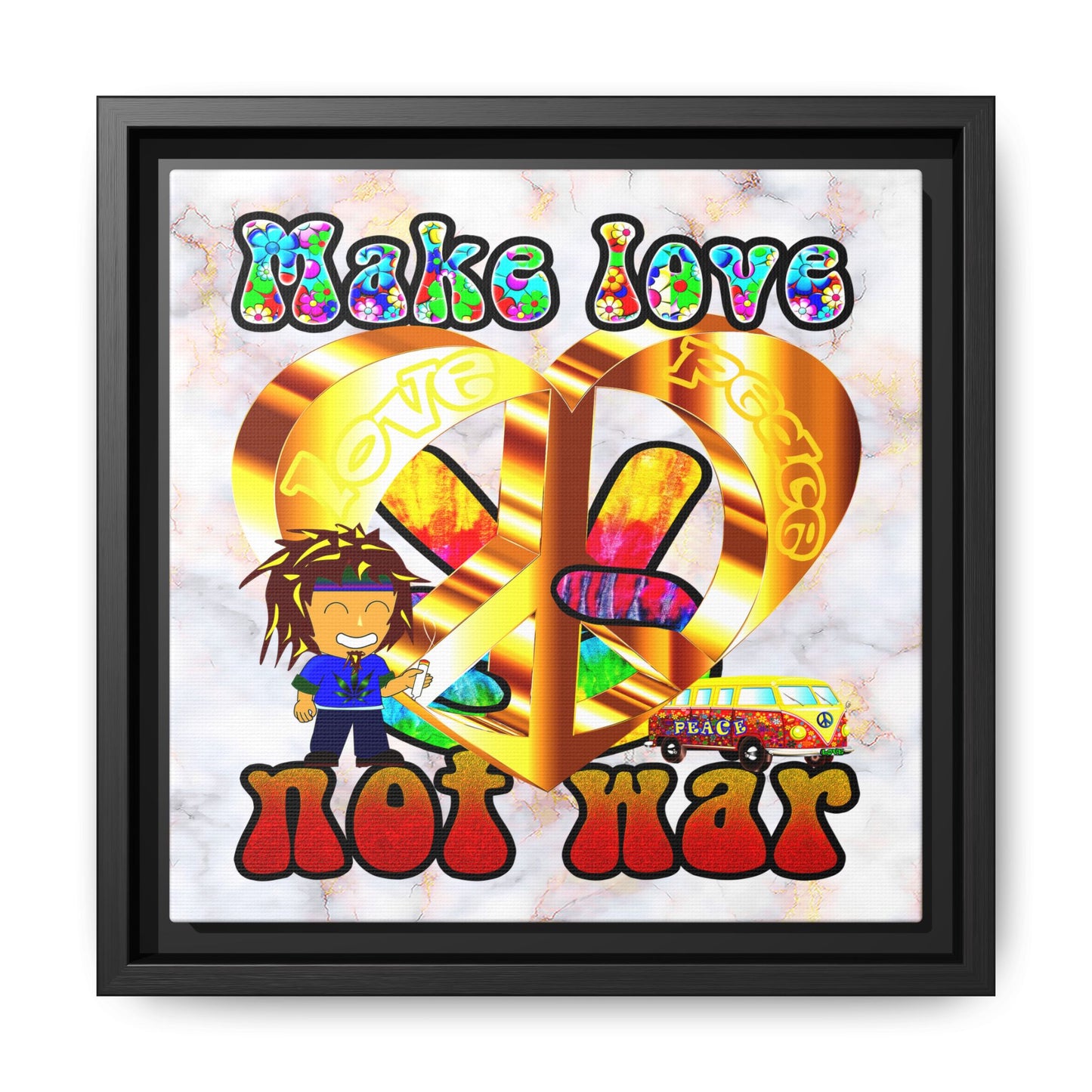 love peace - framed canvas art (white marble)