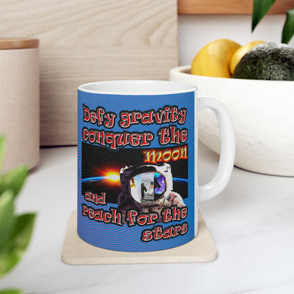 defy conquer reach - White Mug (light blue-purple wave)
