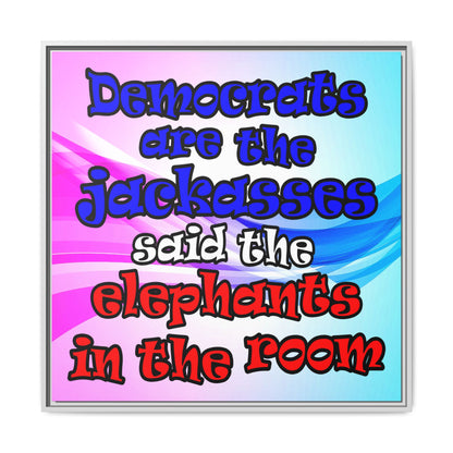 donkeys and elephants - framed canvas art (light blue-pink wave)