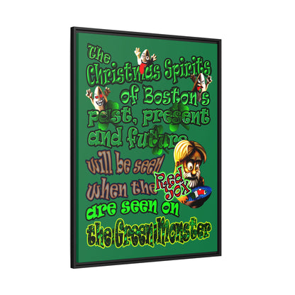 christmas spirits of boston - framed canvas art (dark green)