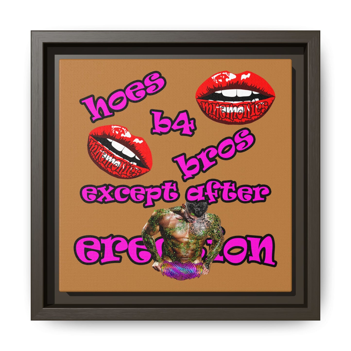 hoes b4 bros - framed canvas art (light brown)