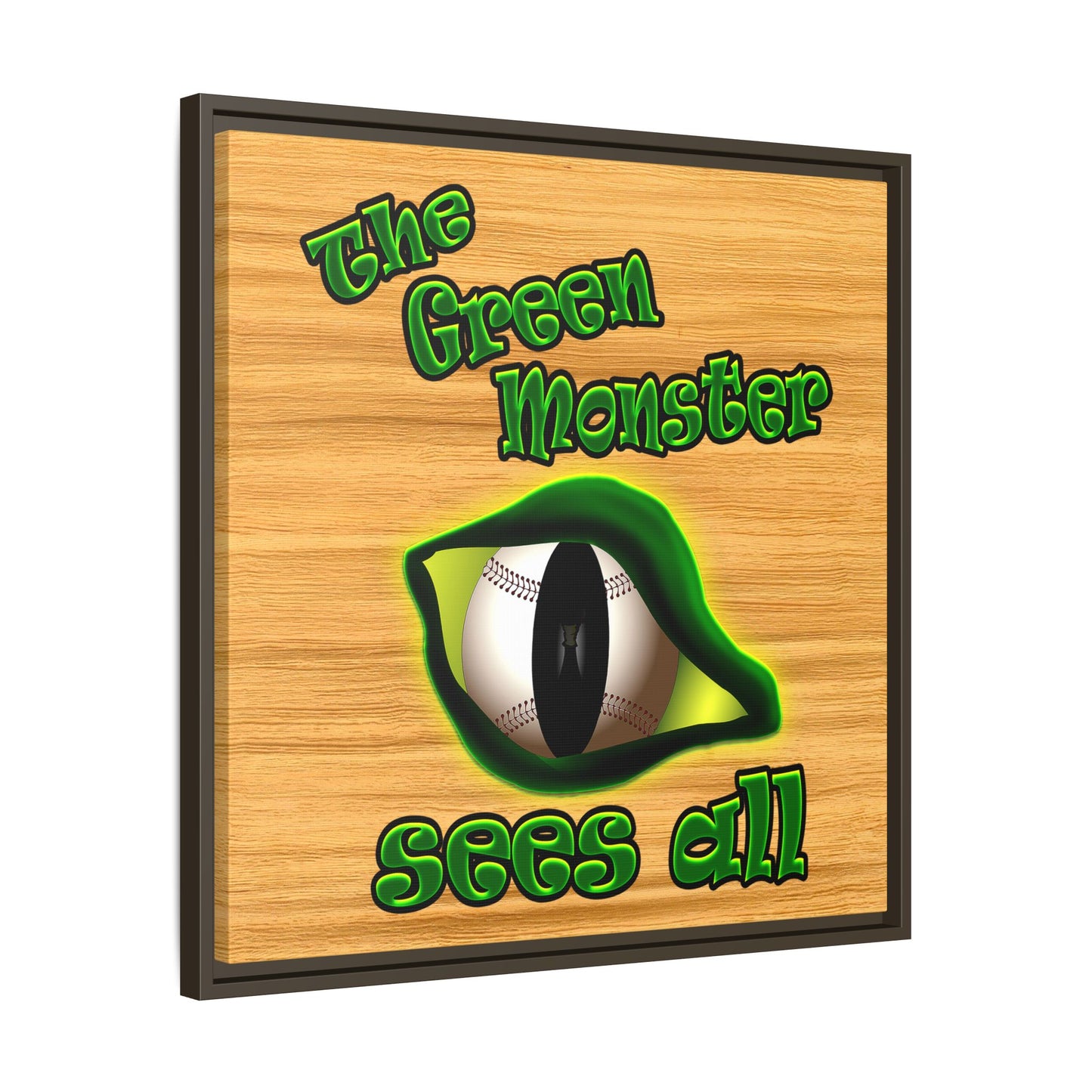 green monster - framed canvas art (butterscotch wood finish)