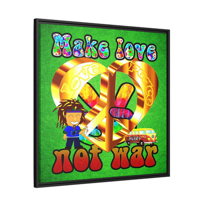 love peace - framed canvas art (green turf)