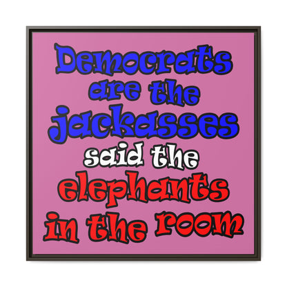 donkeys and elephants - framed canvas art (light pink)