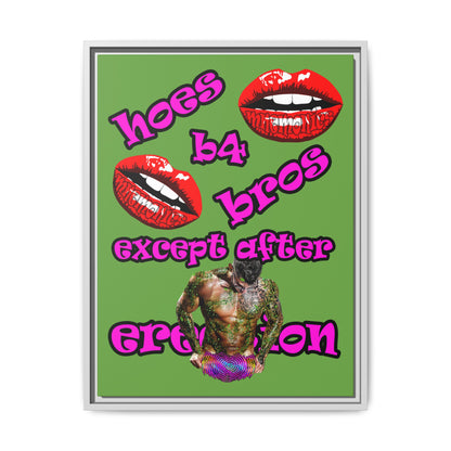 hoes b4 bros - framed canvas art (green)