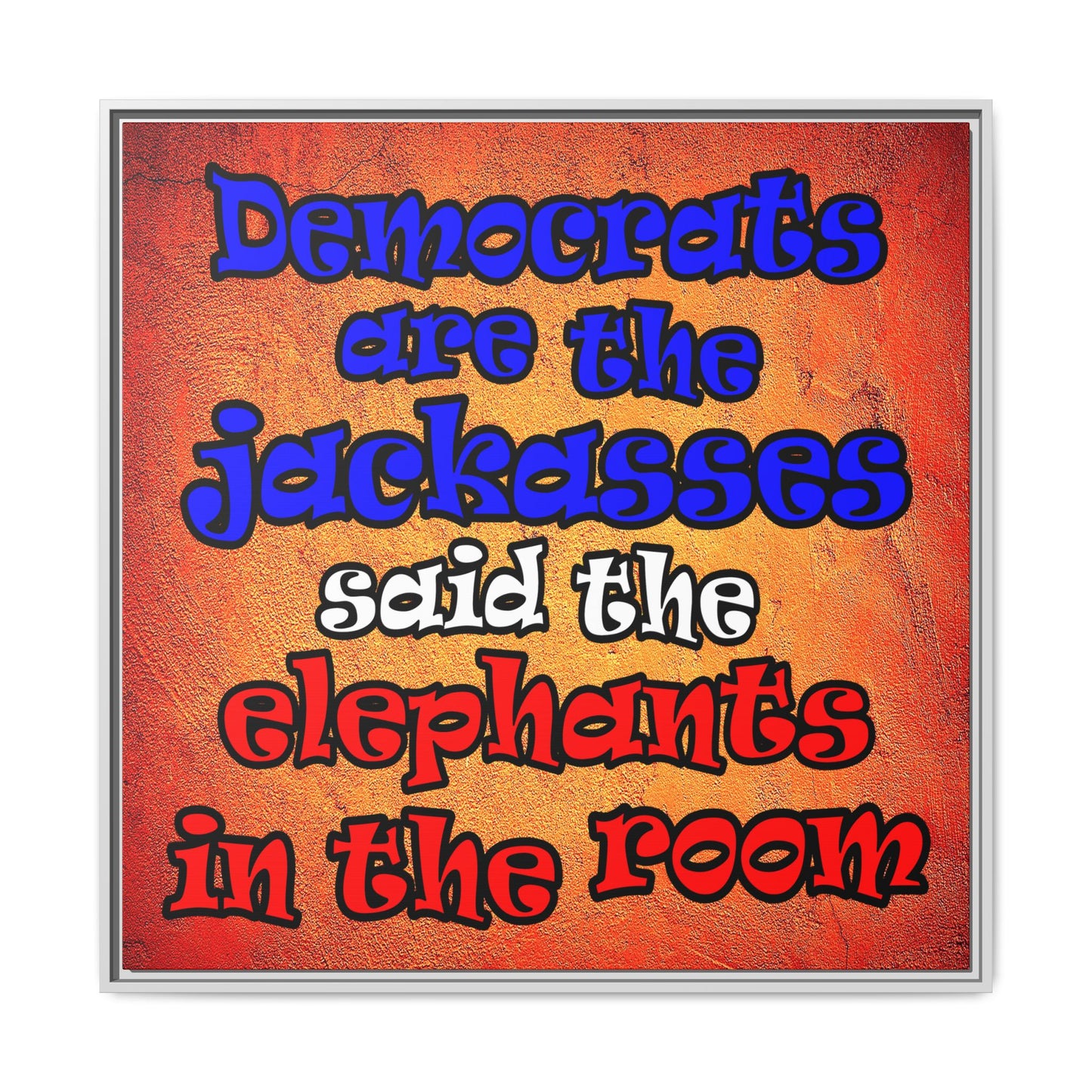 donkeys and elephants - framed canvas art (burnt orange)