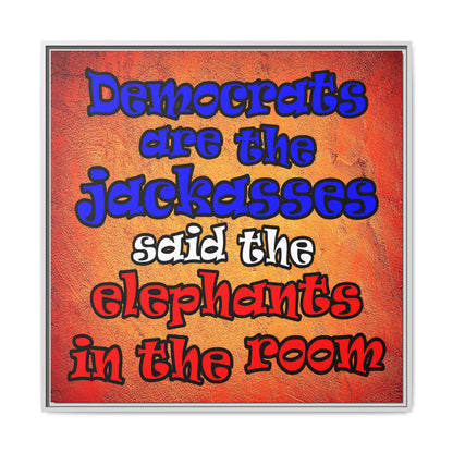 donkeys and elephants - framed canvas art (burnt orange)