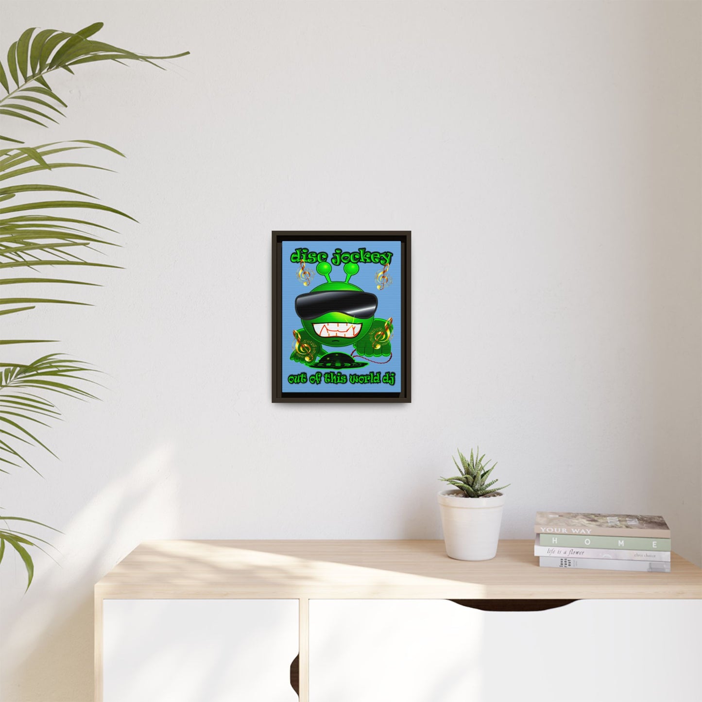 disc jockey - framed canvas art (light blue)