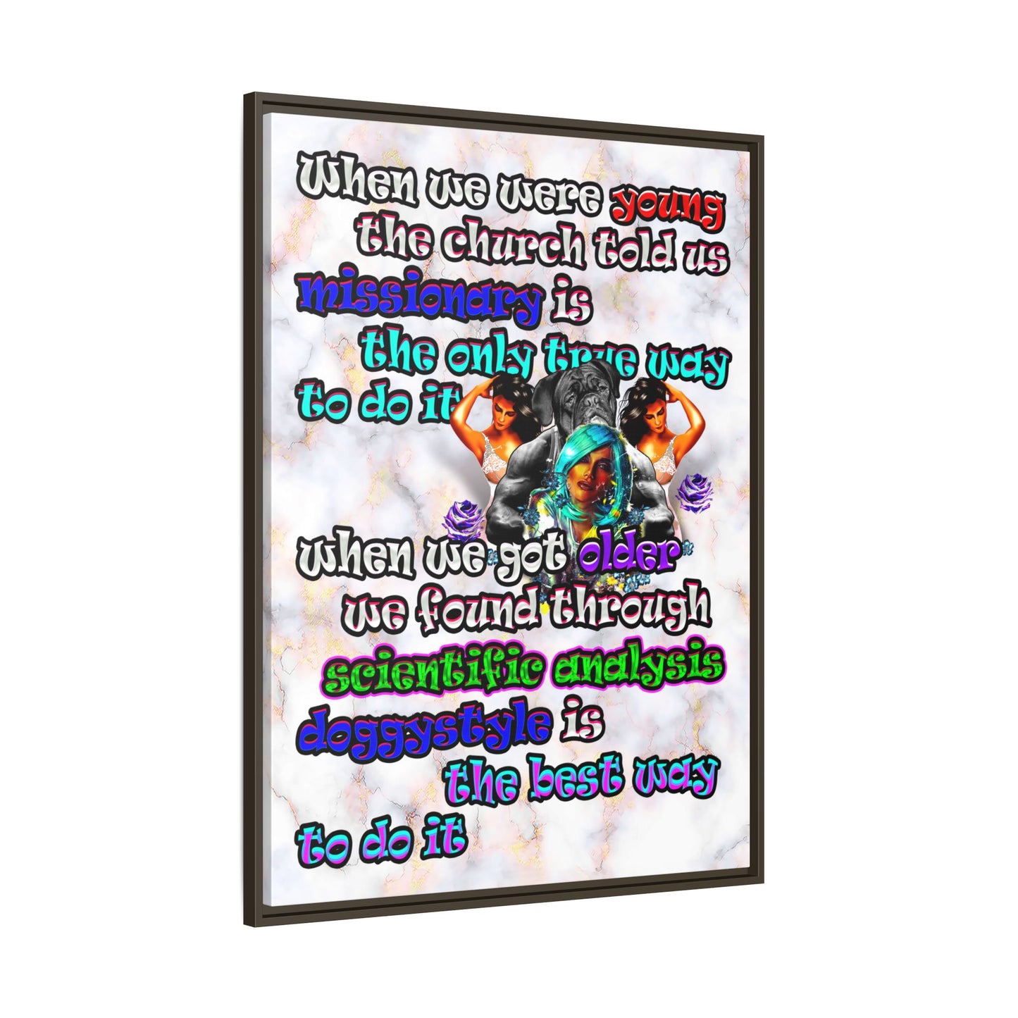 doggystyle - framed canvas art (white marble)