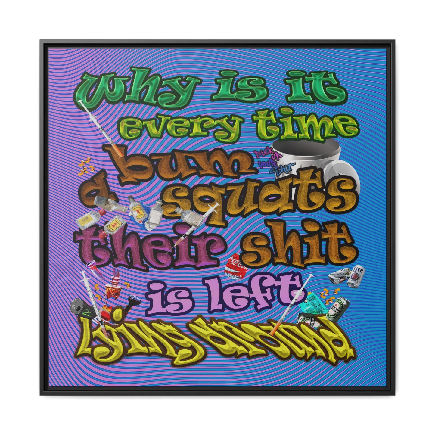 the bum's shit - framed canvas art (light blue-purple wave)
