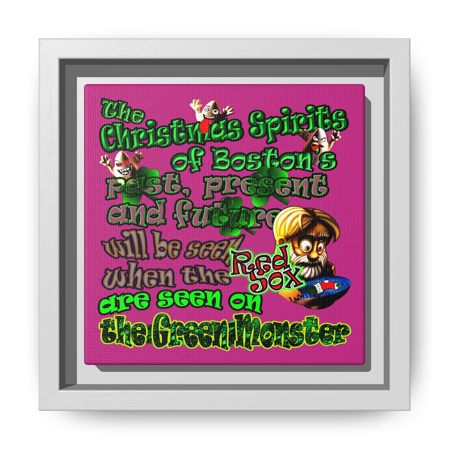 christmas spirits of boston - framed canvas art (pink)