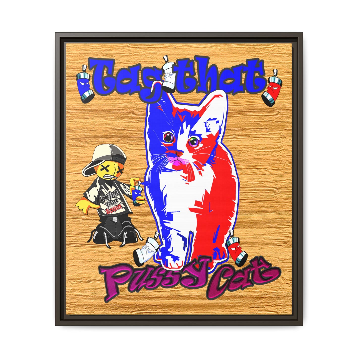 tag that - framed canvas art (butterscotch wood finish)