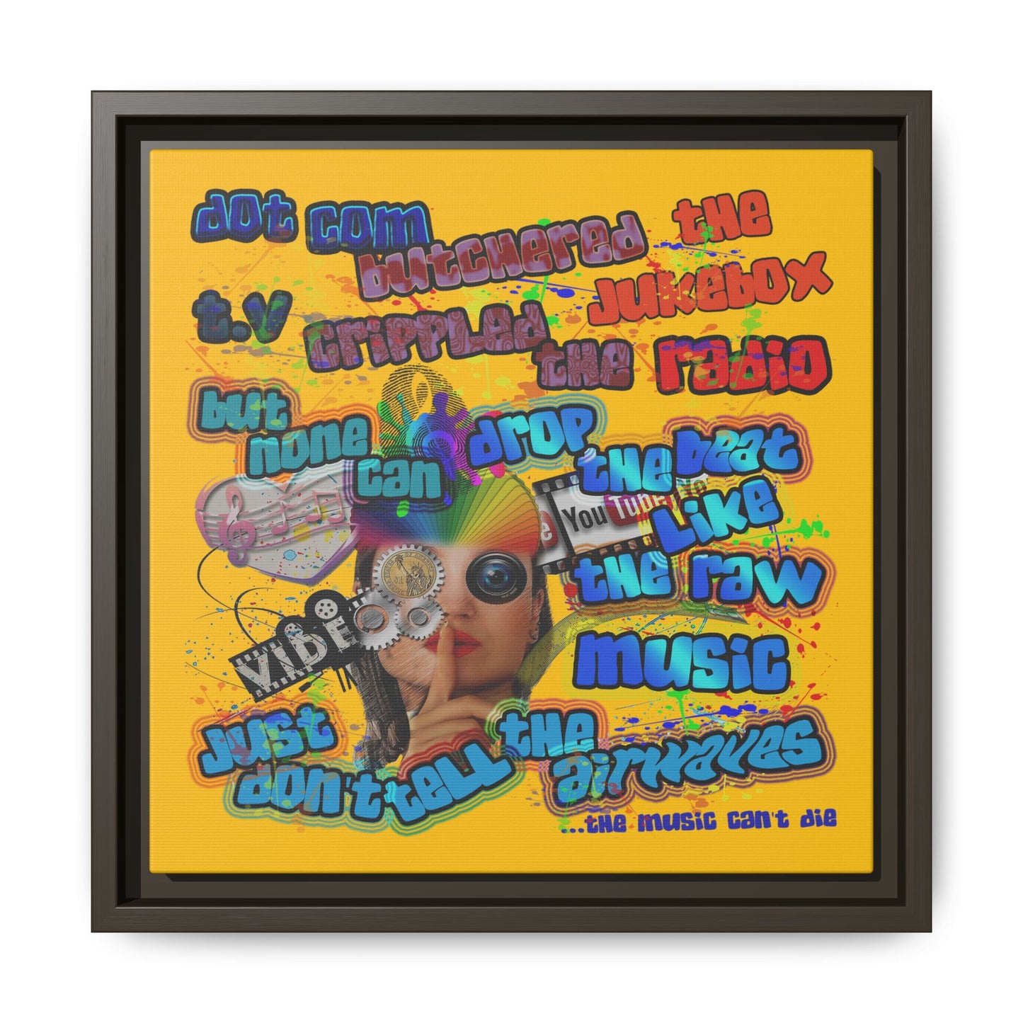 drop the beat - framed canvas art (yellow)