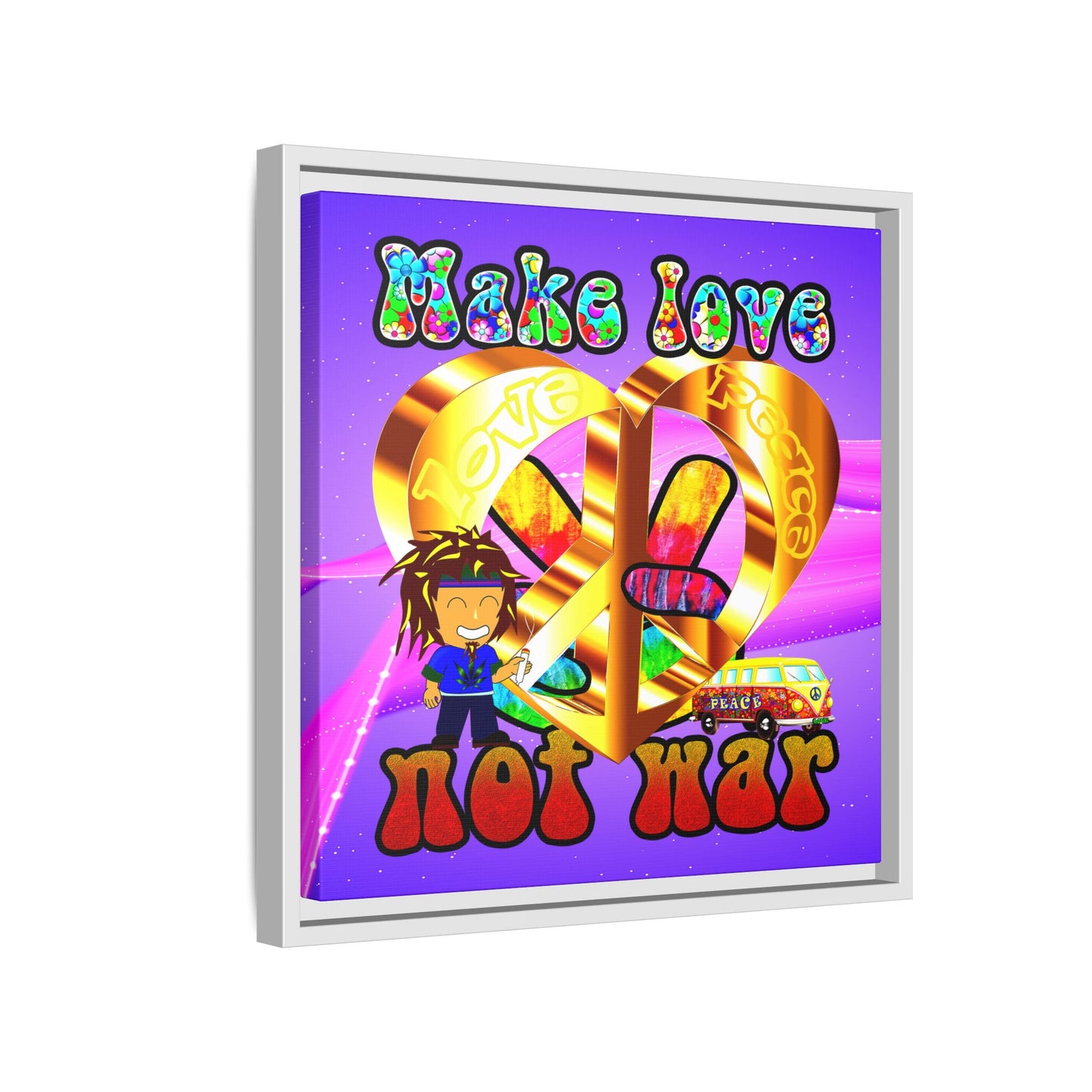 love peace - framed canvas art (purple-pink wave)