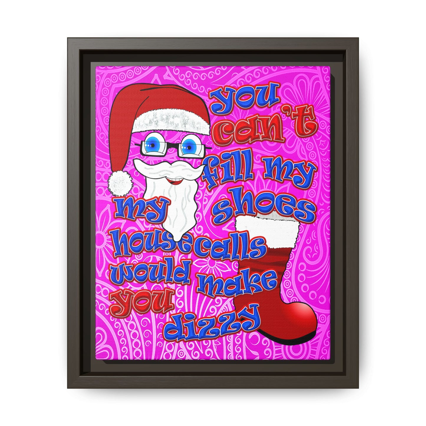 santa's shoes - framed canvas art (pink swirl)