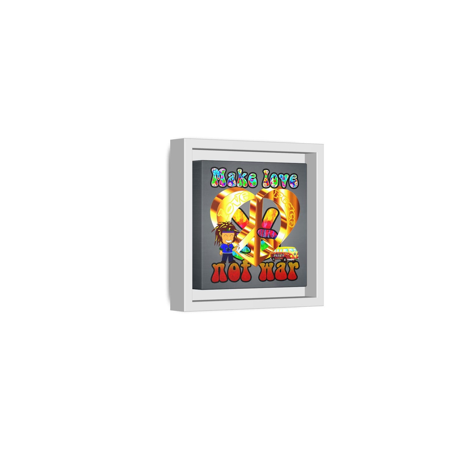 love peace - framed canvas art (grey-light grey)