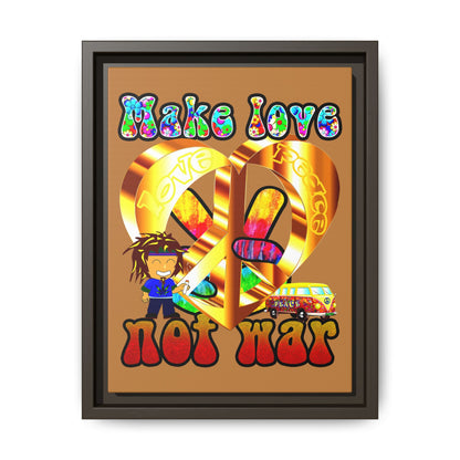 love peace - framed canvas art (light brown)
