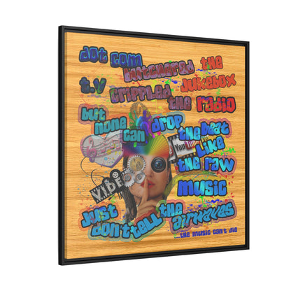 drop the beat - framed canvas art (butterscotch wood finish)