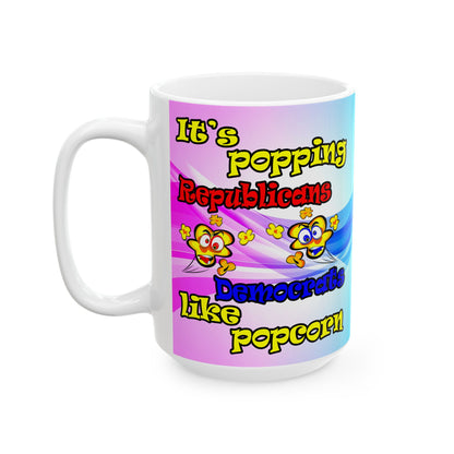 popping like popcorn - White Mug (light blue-pink wave)