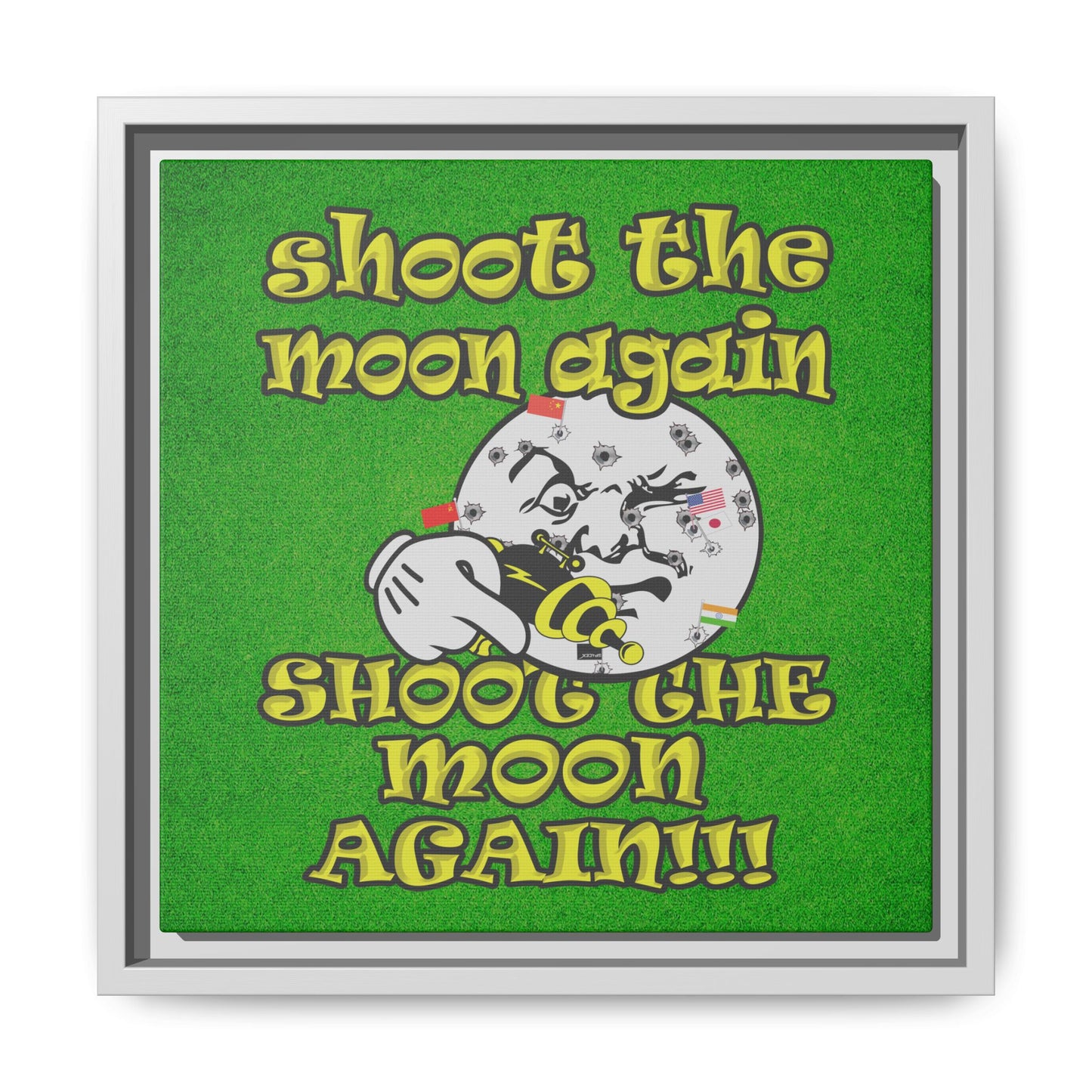 shoot the moon again - framed canvas art (green turf)