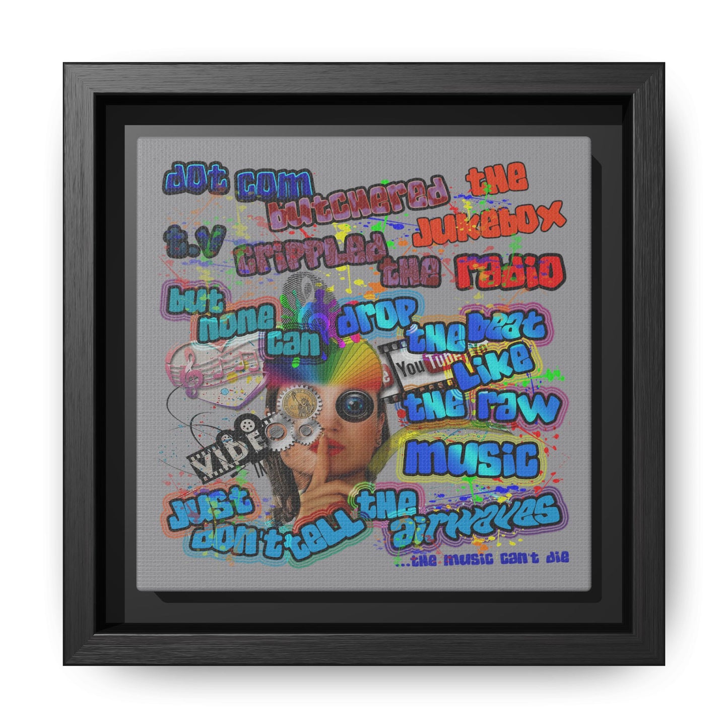 drop the beat - framed canvas art (grey)